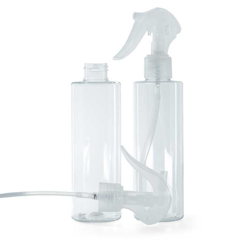 Bottiglia di plastica trasparente, spruzzatore a grilletto trasparente, 200 ml