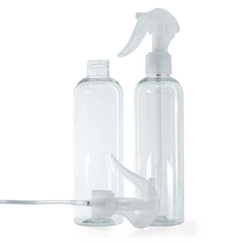 Bottiglia di plastica trasparente, spruzzatore a grilletto trasparente, 250 ml