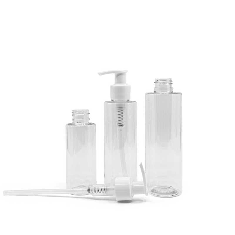 Bottiglia di plastica trasparente, pompa, 200 ml