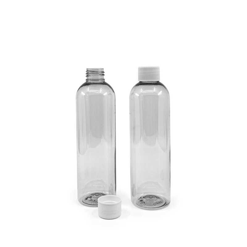 Bottiglia in plastica riciclata trasparente, tappo bianco, 250 ml