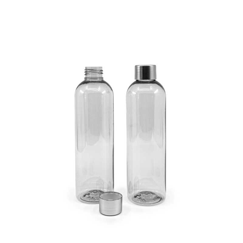 Bottiglia in plastica riciclata, 250 ml, tappo argentato