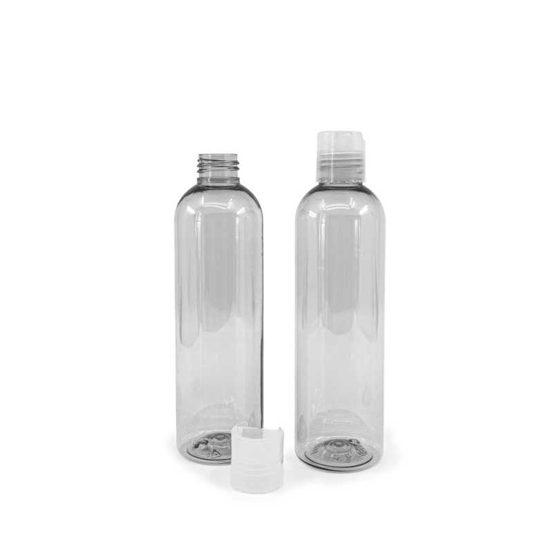 Bottiglia di plastica riciclata, 250 ml, tappo disc-top trasparente