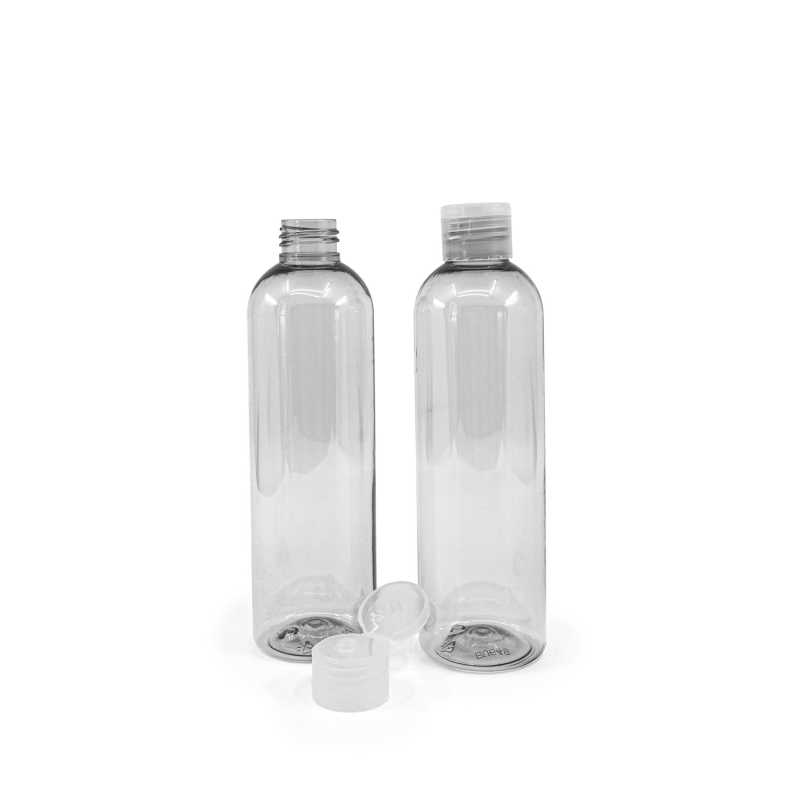 Bottiglia di plastica riciclata, 250 ml, tappo flip-top trasparente