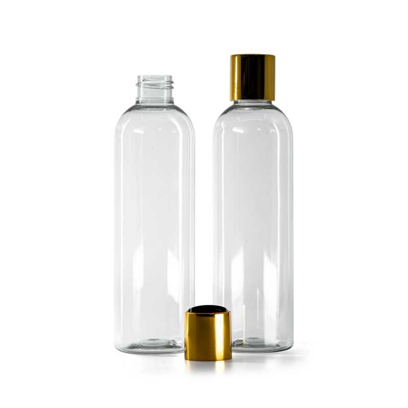 Bottiglia di plastica riciclata, tappo disc-top dorato con inserto nero, 250 ml