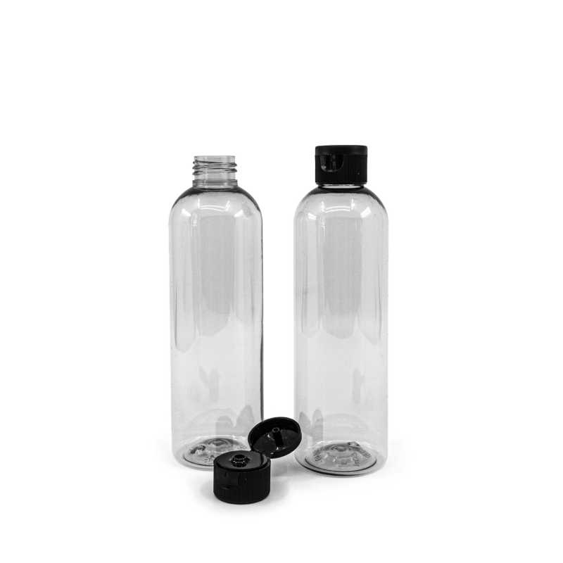 Bottiglia in plastica riciclata, tappo flip-top nero, 250 ml