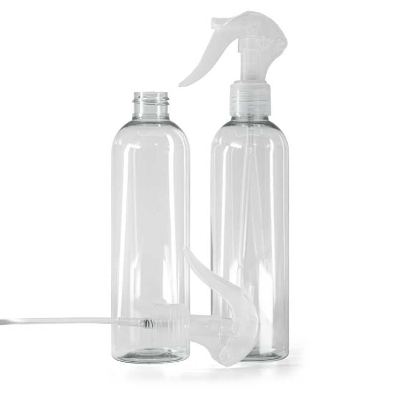 Bottiglia in plastica riciclata, spruzzatore a grilletto trasparente, 250 ml