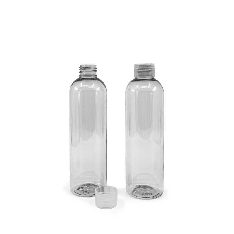 Bottiglia in plastica riciclata, tappo trasparente, 250 ml