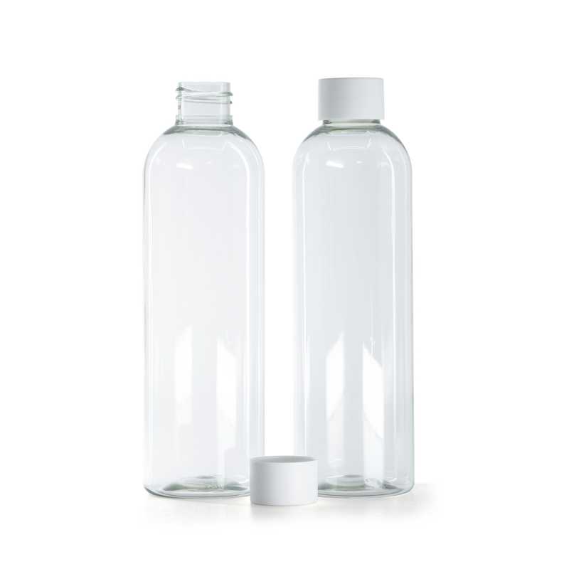 Bottiglia in plastica riciclata, tappo bianco opaco, 250 ml