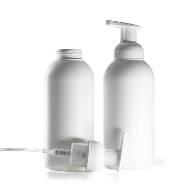 Bottiglia di plastica bianca HDPE 40/410, pompa schiumogena, 500 ml