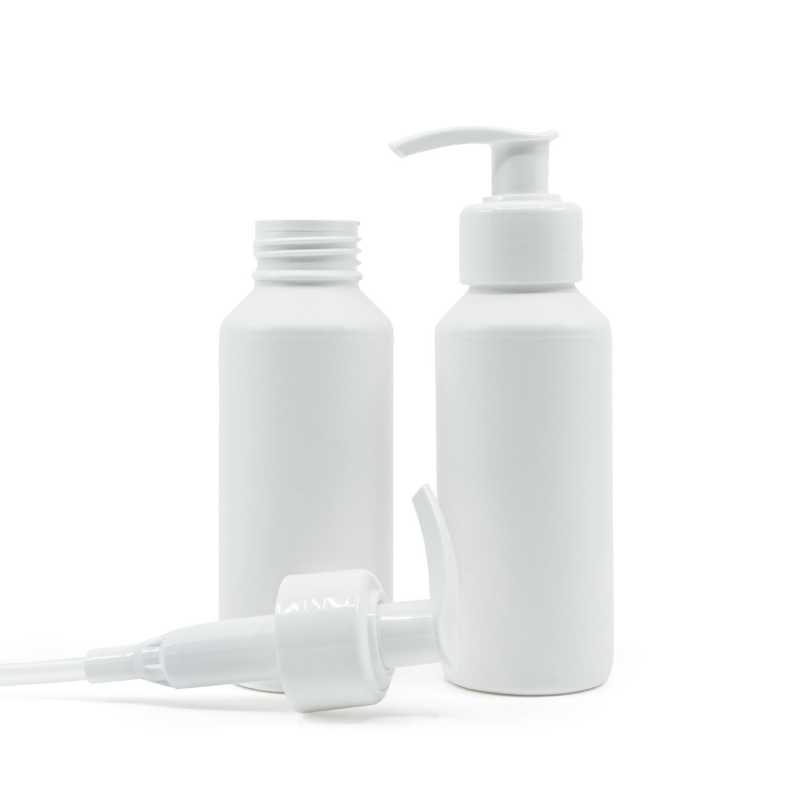 Flacone di plastica HDPE bianco, pompa bianca, 100 ml