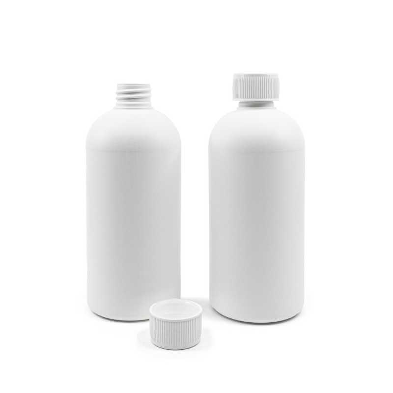 Bottiglia in plastica HDPE bianca, tappo con sicurezza, 500 ml