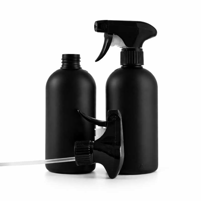 Bottiglia di plastica HDPE, nera, spruzzatore a grilletto nero, 500 ml