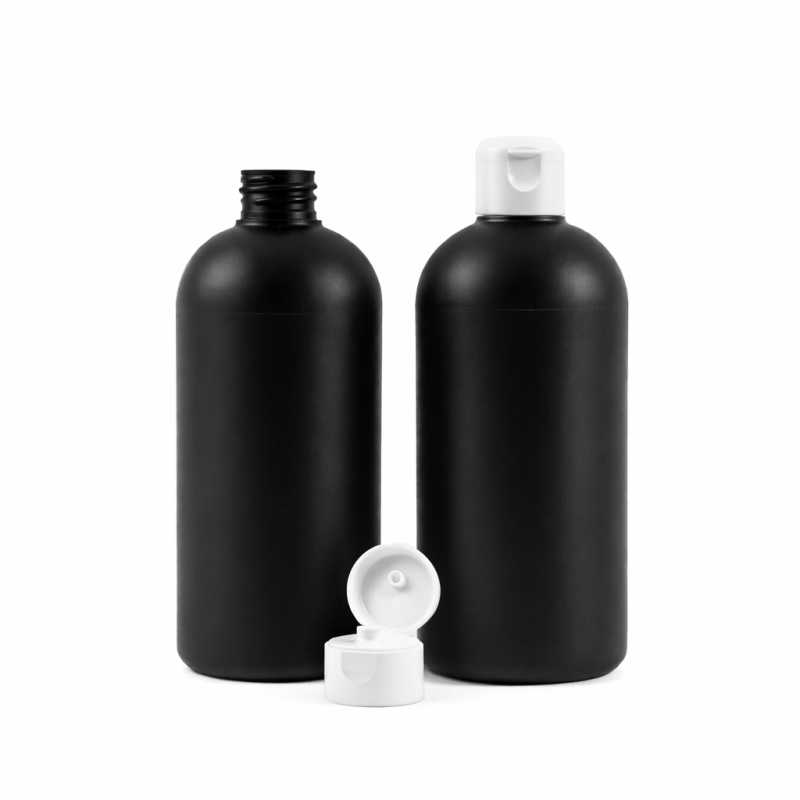 Bottiglia in plastica HDPE nera, tappo flip-top, 500 ml