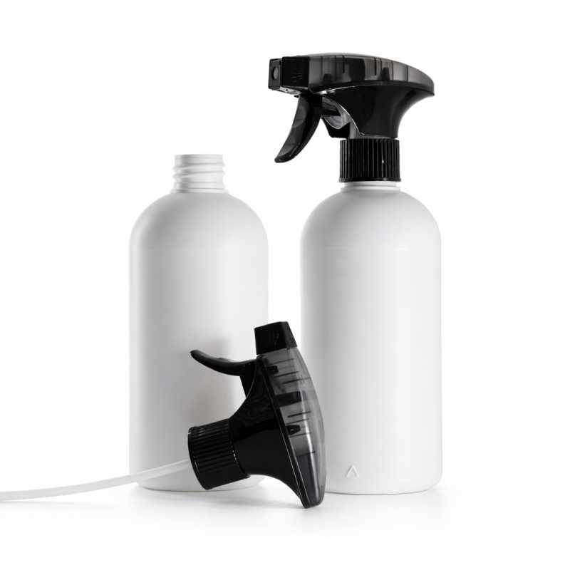 Bottiglia in plastica HDPE bianca, spruzzatore a grilletto schiumogeno nero, 500 ml