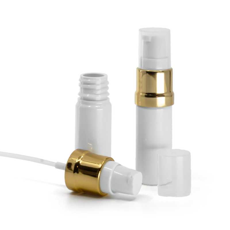 Flacone in plastica, bianco, dosatore bianco oro lucido, 10 ml