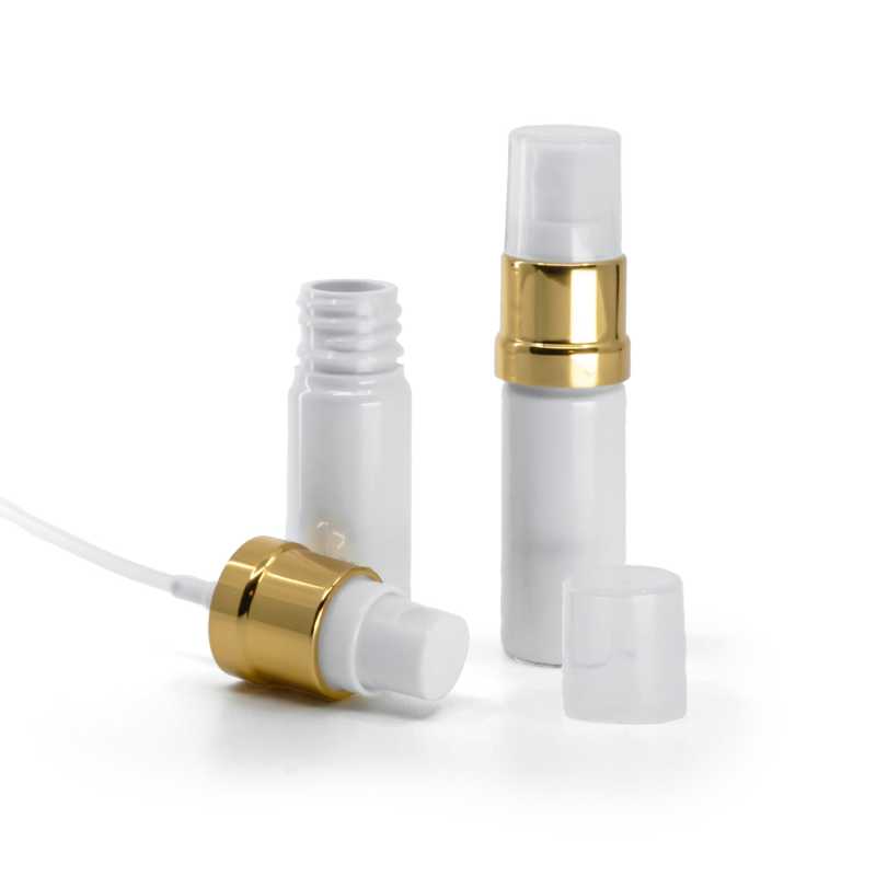 Bottiglia in plastica, bianca, spruzzatore bianco oro, 10 ml
