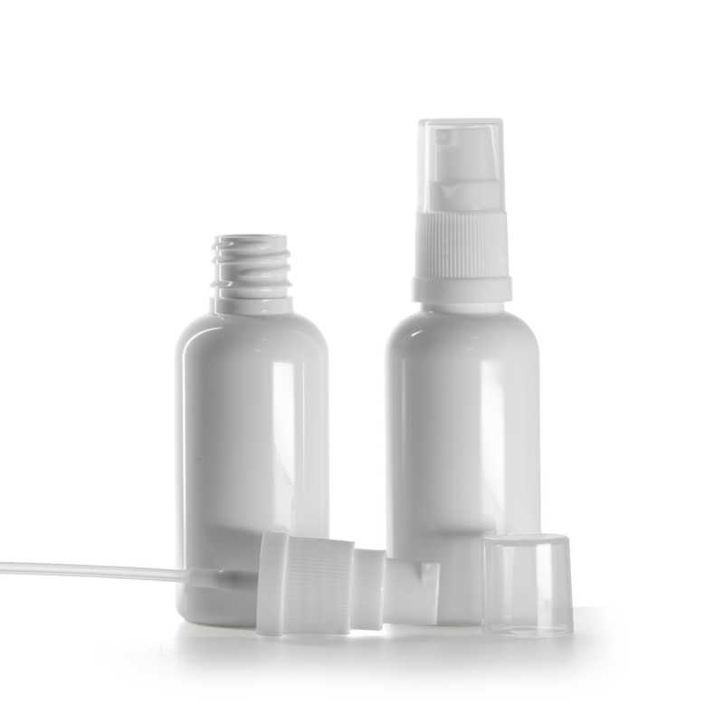 Flacone in plastica, bianco, dosatore lozione bianco, 50 ml