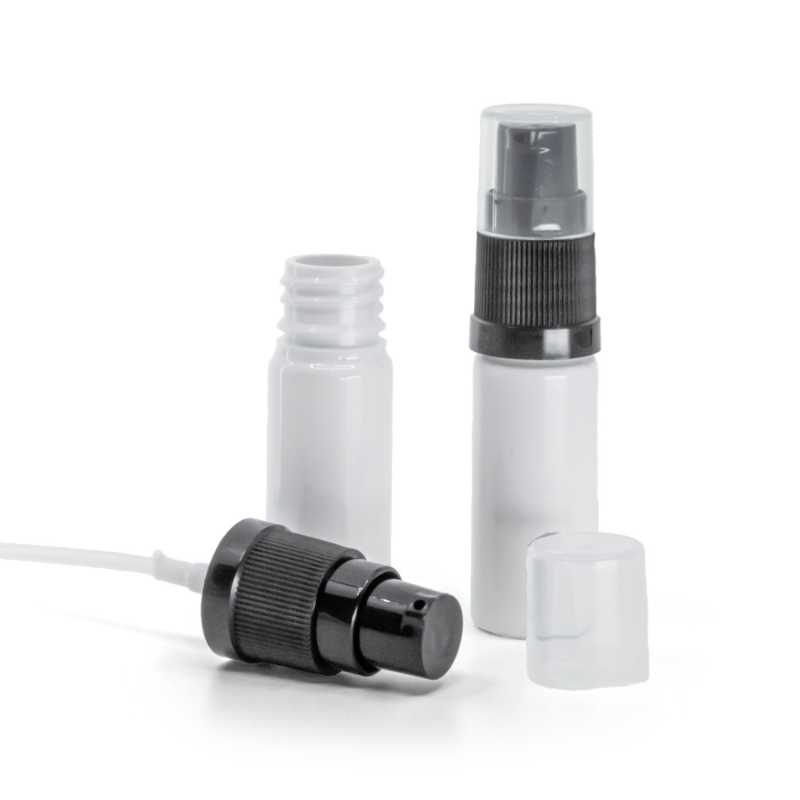 Flacone in plastica, bianco, dosatore lozione nero, 10 ml