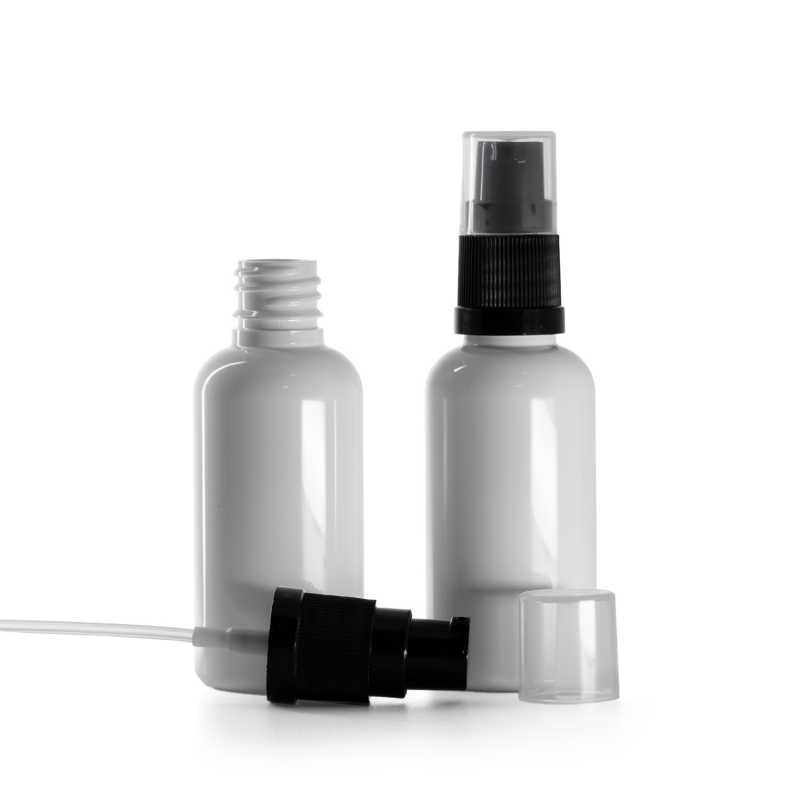 Flacone di plastica, bianco, dosatore lozione nero, 50 ml
