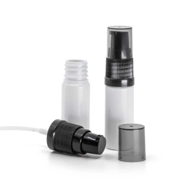 Flacone di plastica bianco, dosatore di crema nero con sopra-tappo fumé, 10 ml