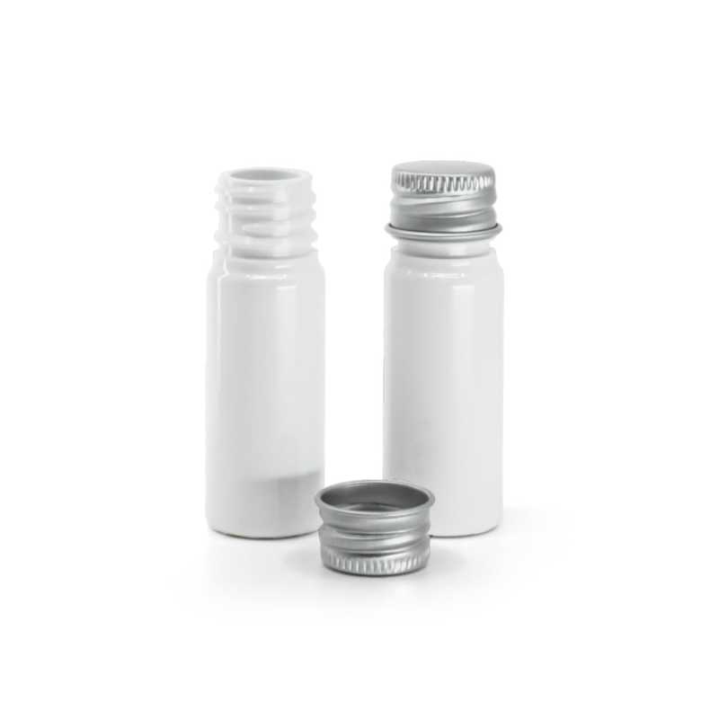 Flacone, plastica, bianco, tappo in alluminio, 10 ml