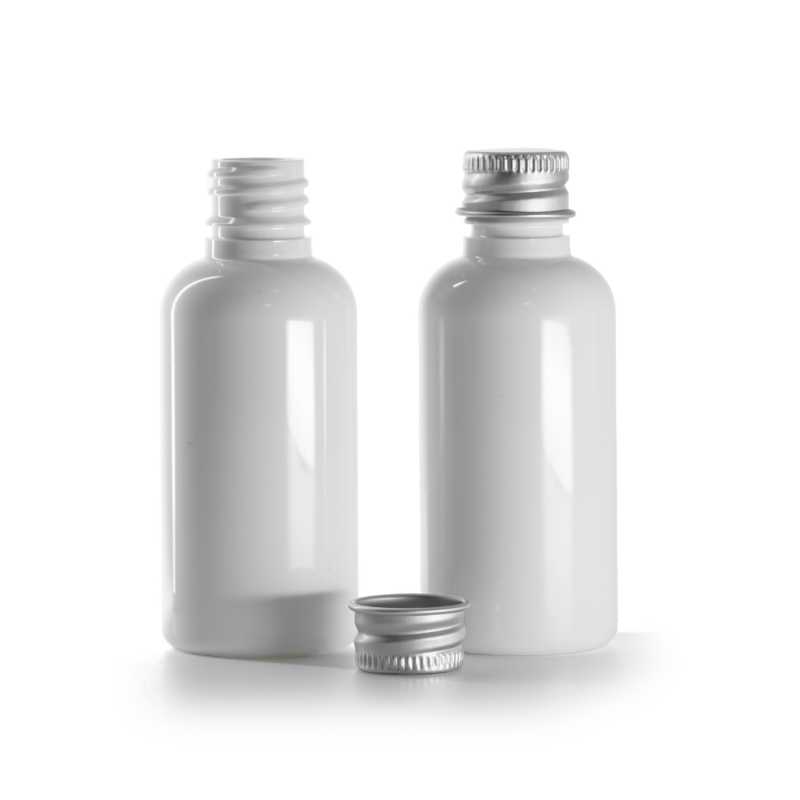 Flacone di plastica, bianco, tappo in alluminio, 50 ml