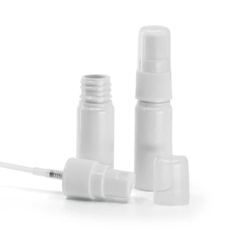 Bottiglia in plastica, bianca, spruzzatore, 10 ml