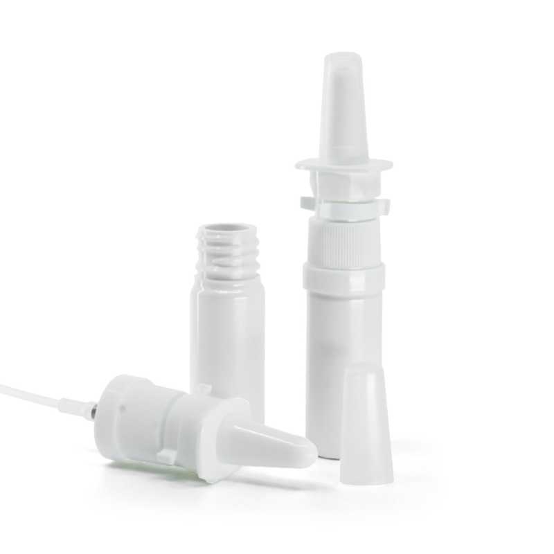 Flacone di plastica bianco, spray nasale, 10 ml