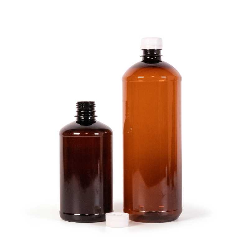 Bottiglia di plastica marrone, tappo bianco, 500 ml