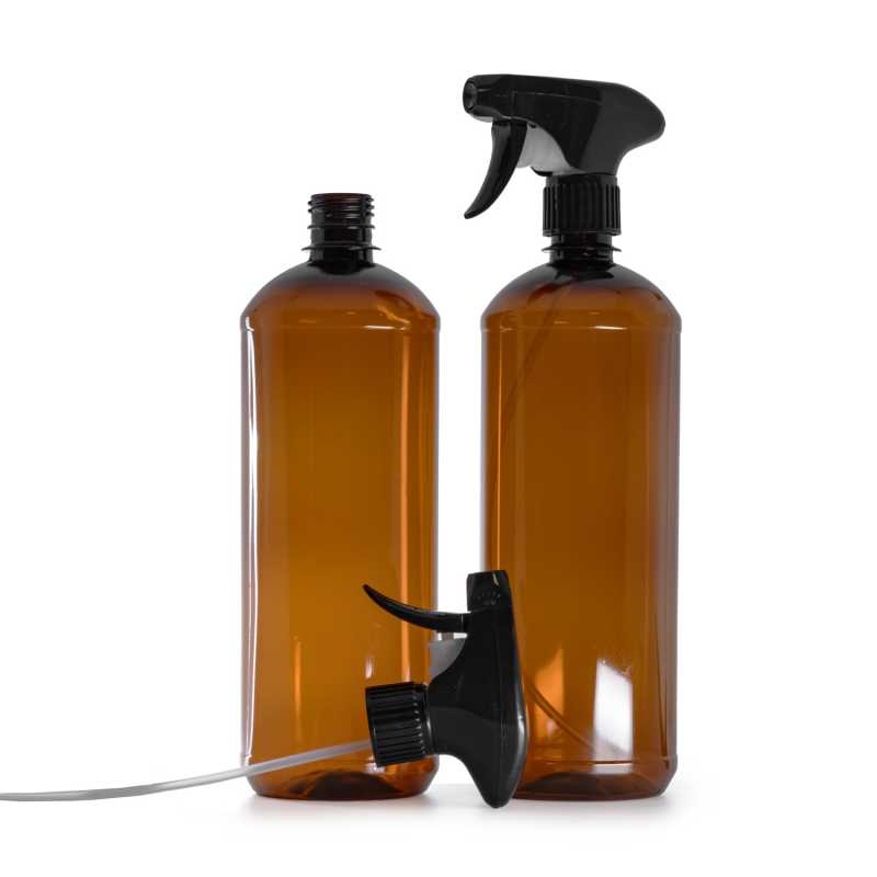 Bottiglia di plastica marrone, spruzzatore a grilletto nero, 1000 ml