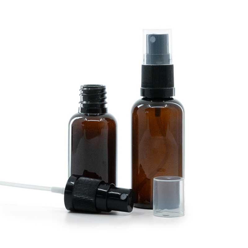 Flacone in plastica, ambra, spruzzatore nero, 30 ml