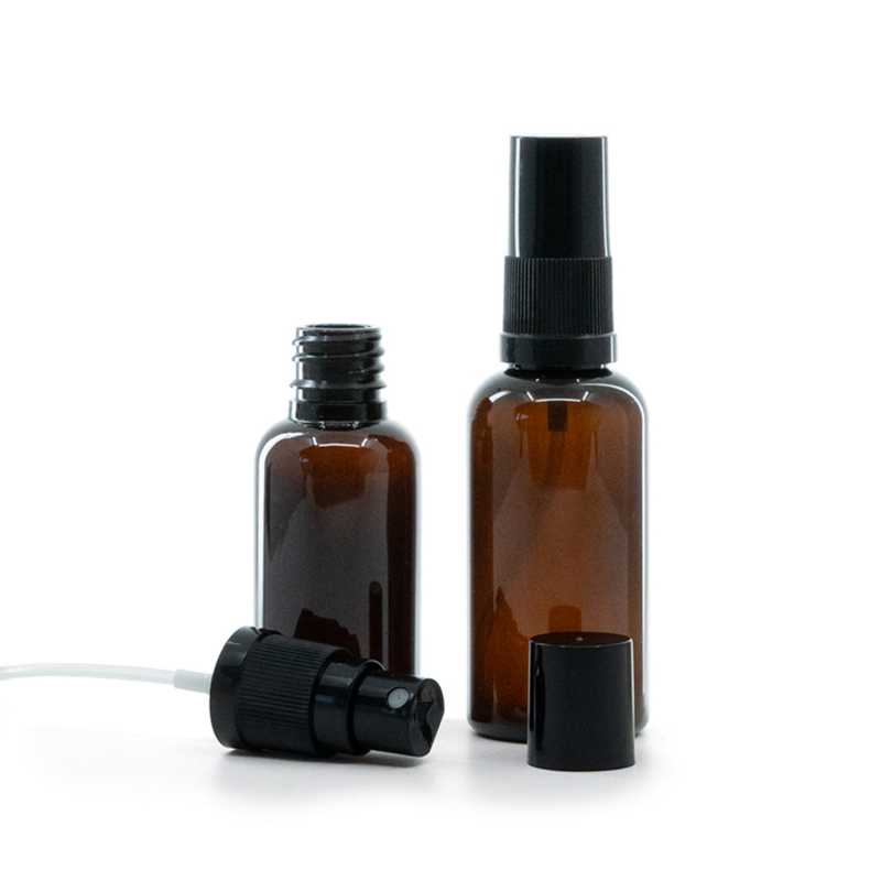 Flacone in plastica, ambra, spruzzatore, nero, 50 ml