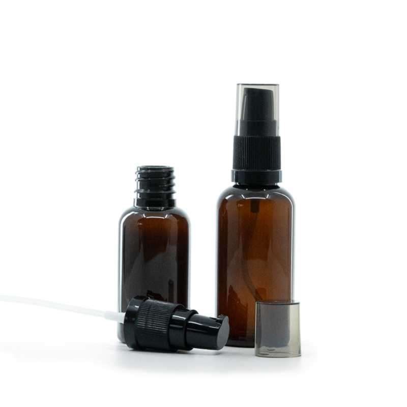Flacone di plastica ambra, dosatore di crema con sopra-tappo fumé, 50 ml