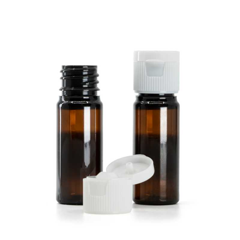 Flacone in plastica, ambra, tappo flip top, bianco, 10 ml