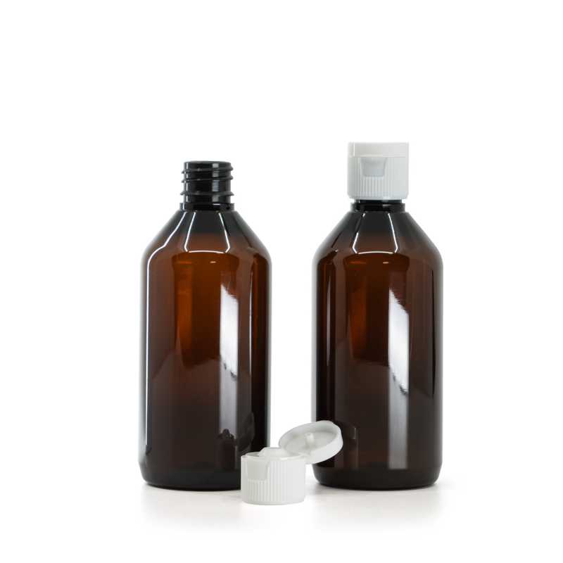 Bottiglia in plastica, ambra, tappo flip top, bianco, 115 ml