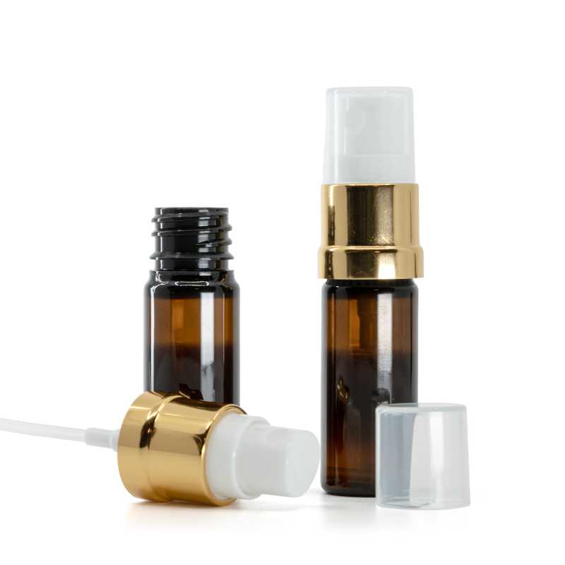 Bottiglia in plastica, ambra, spruzzatore, bianco oro, 10 ml