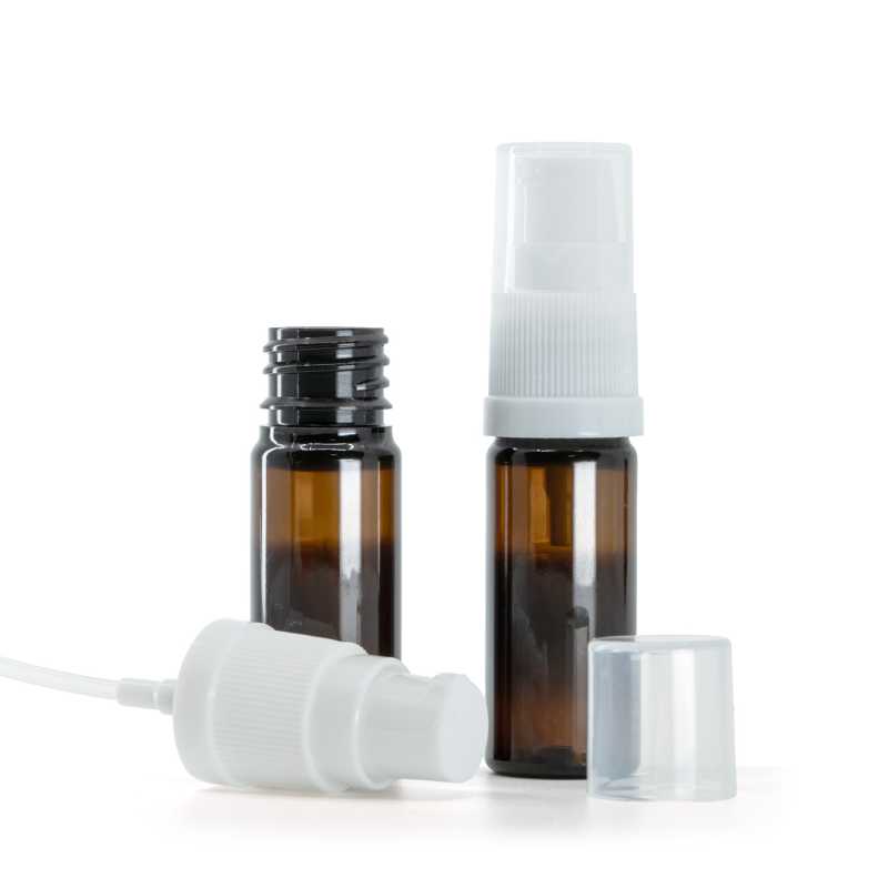 Flacone in plastica, ambra, dosatore lozione bianco, 10 ml