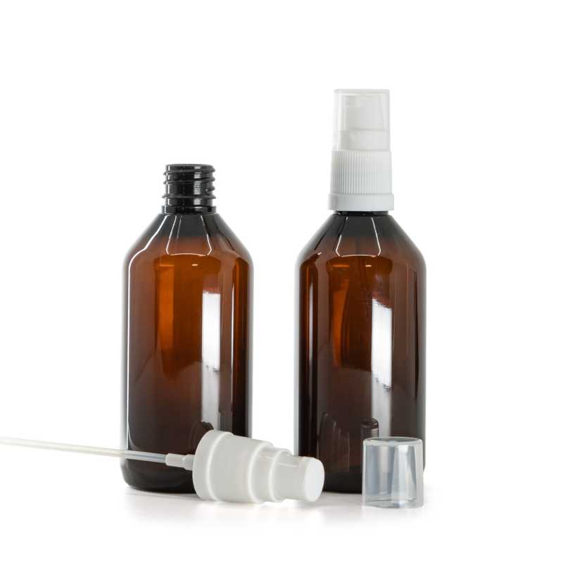 Flacone in plastica, ambra, dosatore, 115 ml