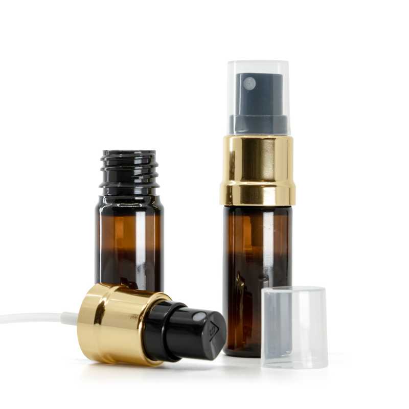 Flacone in plastica, ambra, spruzzatore, nero oro, 10 ml