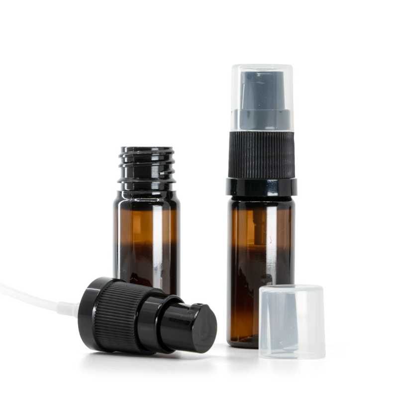 Bottiglia in plastica, ambra, dispenser lozione nero, 10 ml