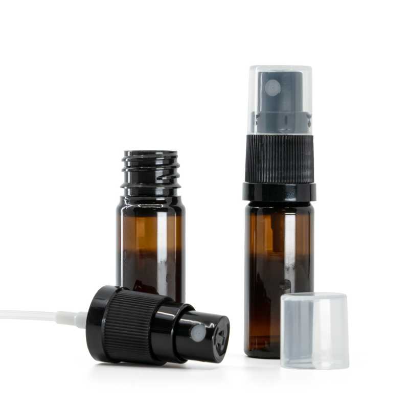 Flacone in plastica, ambra, spruzzatore nero, 10 ml