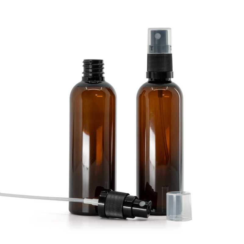Bottiglia in plastica, ambra, spruzzatore, nero, 100 ml