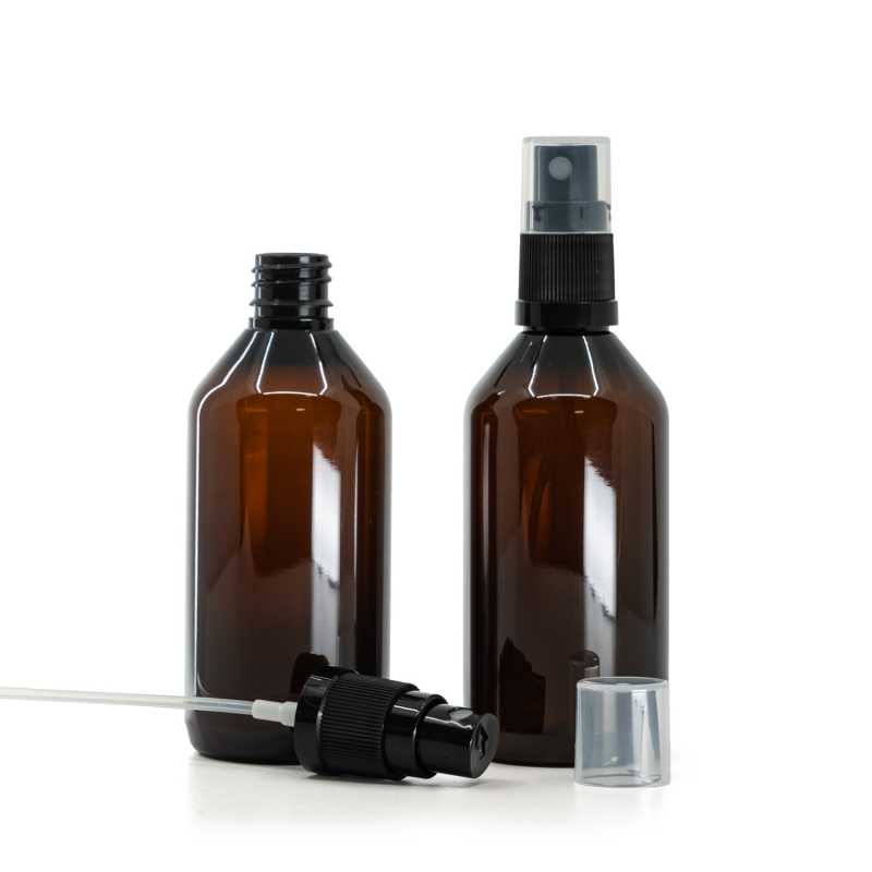 Bottiglia di plastica, ambra, spruzzatore, nero, 115 ml