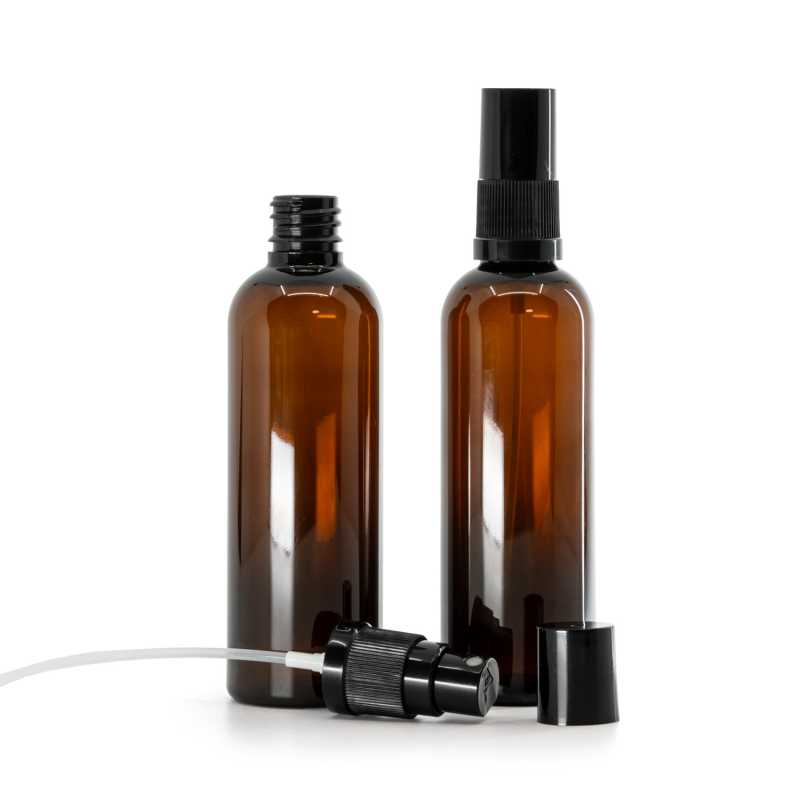 Flacone in plastica, ambra, spruzzatore, nero, 100 ml