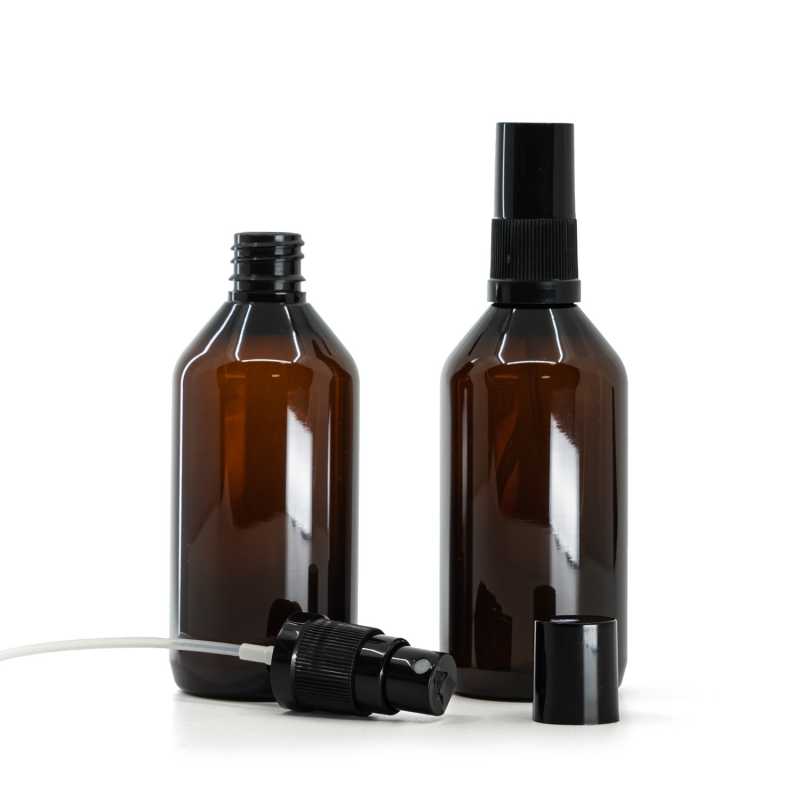 Bottiglia in plastica, ambra, spruzzatore, nero, 115 ml