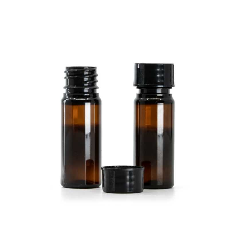 Flacone in plastica, ambra, tappo nero, 10 ml