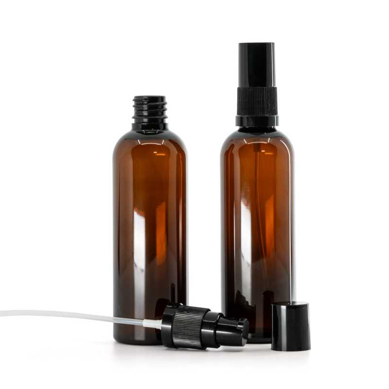Flacone in plastica, ambra, dosatore lozione, nero, 100 ml