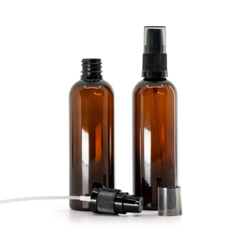 Flacone di plastica ambra, dosatore di crema con sopra-tappo fumé, 100 ml