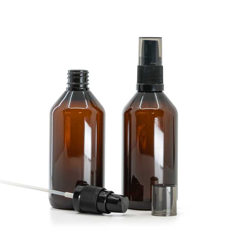Flacone di plastica marrone, dosatore di crema con sopra-tappo fumé, 115 ml