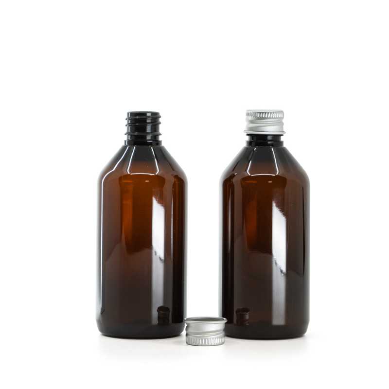 Flacone, plastica, ambrato, 115 ml, tappo in alluminio